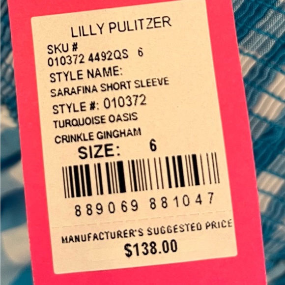 Lilly Pulitzer NWT Sarafina Turquoise
Gingham Babydoll Top Size 6 - Picture 3 of 6